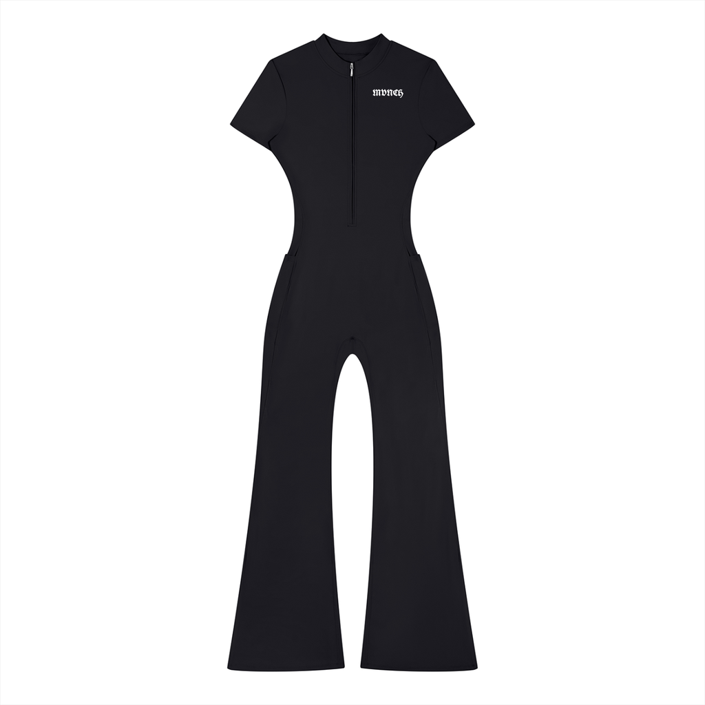 SWEET NOSTALGIA (Women’s) Tight Flared Leg Quarter-Zip Jumpsuit